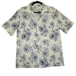 Zara Men’s Floral Button-Up Shirt – Size M – Blue & White Regular Fit –